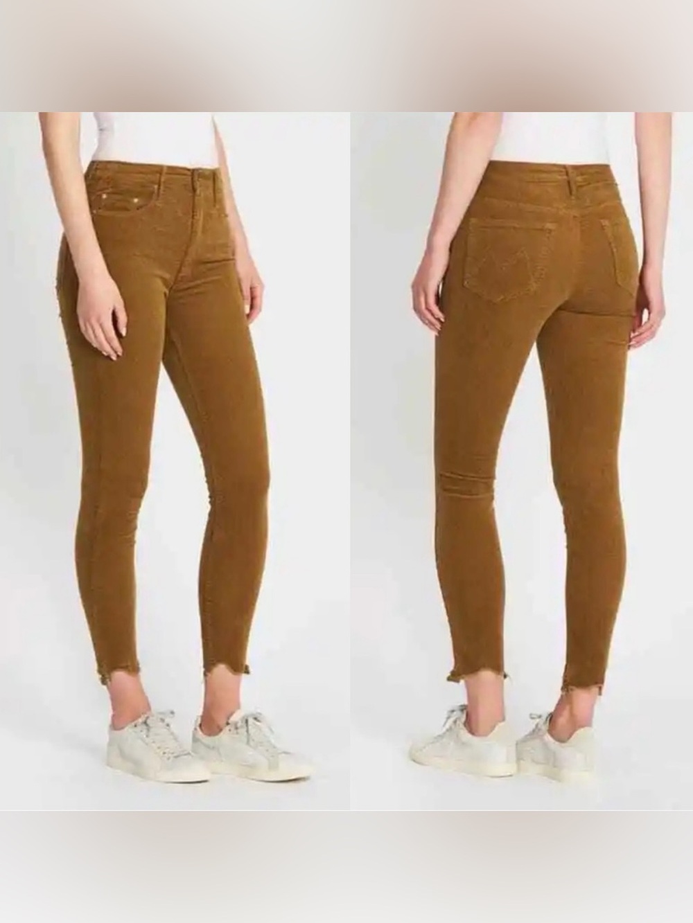 MOTHER High Waisted Looker Ankle Chew Corduroy Stretch Hopscotch Size 28 in Okra